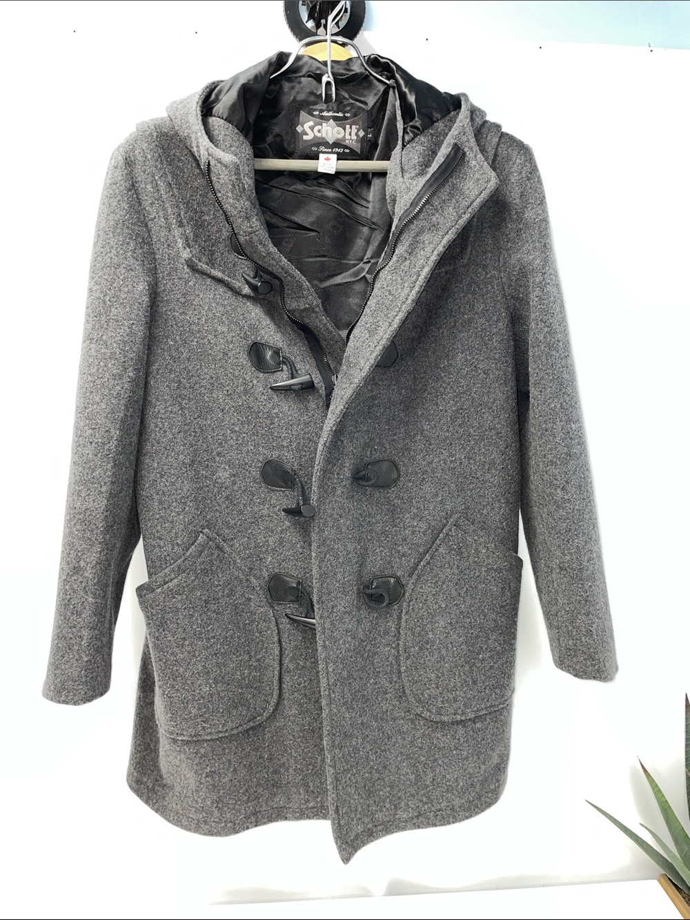 SCHOTT NYC WOOL BLEND HOODED DUFFLE COAT FTL-08-143